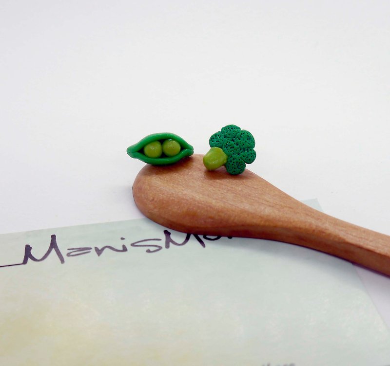 青青組合 青豆綠花椰耳環 可改夾式 - 耳環/耳夾 - 黏土 