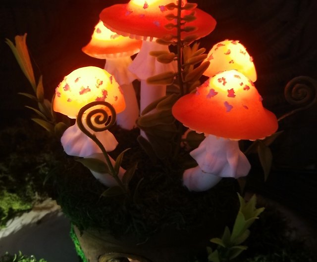 night light glowing red mushrooms, exclusive handmade - Shop Magic Night  Lights Lighting - Pinkoi