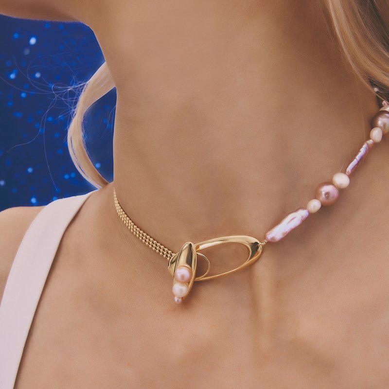 Multiverse - Time Travel Lavender Pearl Choker (18K Gold Plated) - สร้อยคอ - ทองแดงทองเหลือง สีทอง