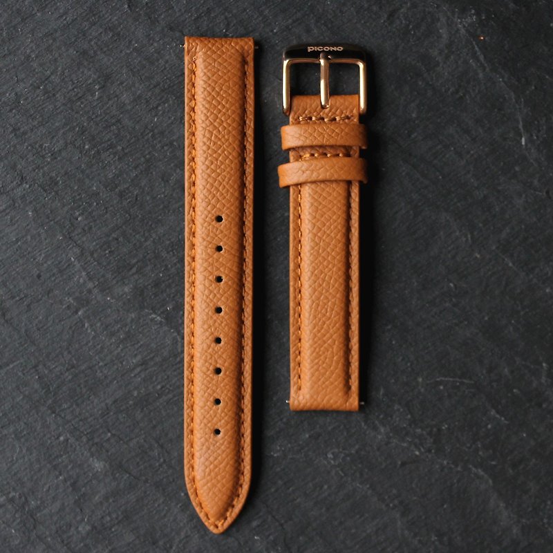 Embossed brown leather strap / 16mm - Watchbands - Genuine Leather Brown