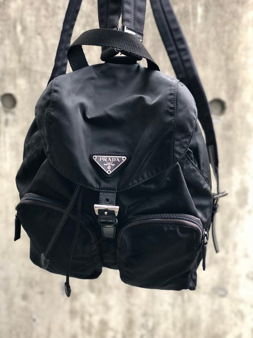 Directly shipped from Japan, brand name used packaging] PRADA triangle logo  nylon leather backpack bag pack navy vintage 8jeijv - Shop solo-vintage  Backpacks - Pinkoi