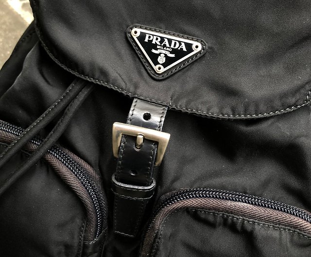 PRADAリュック 2ポケット ナイロン×革 プラダ ロゴ バックパック レザー-