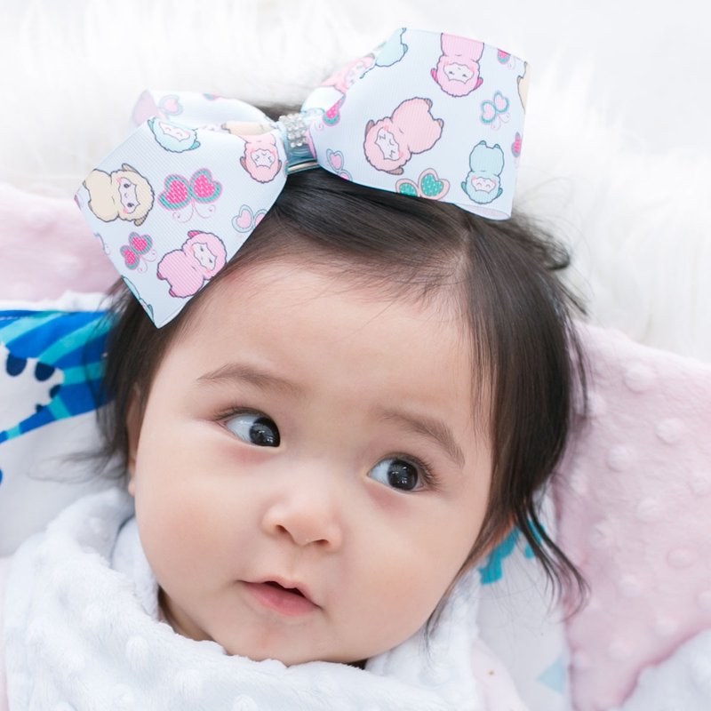 Cutie Bella lamb print big bow hairpin all-inclusive cloth handmade hair accessories Sheep-Blue - เครื่องประดับผม - เส้นใยสังเคราะห์ สีน้ำเงิน