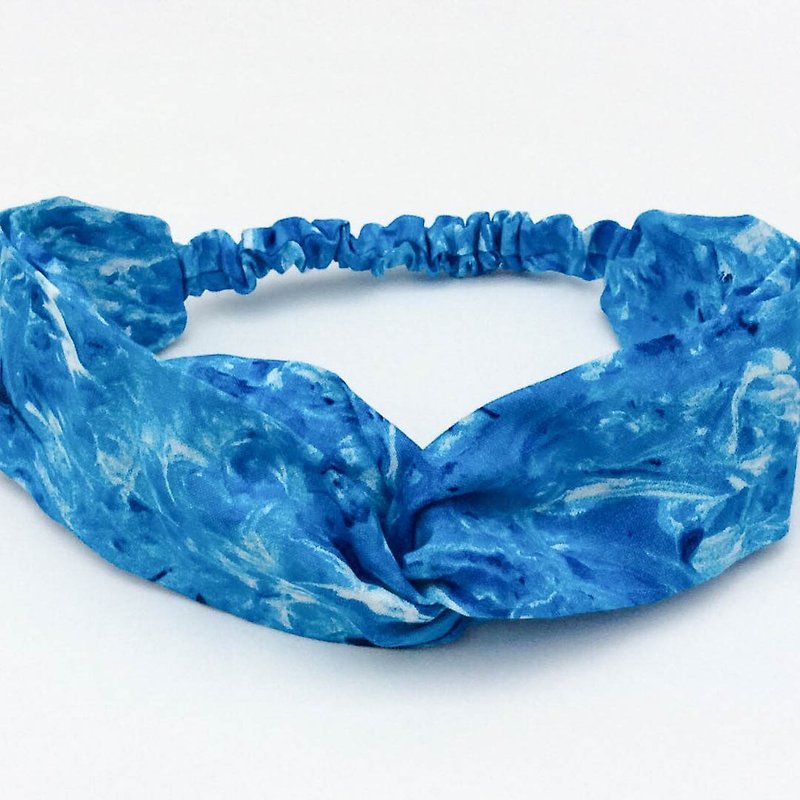 Blue rendering print headband - เครื่องประดับผม - ผ้าฝ้าย/ผ้าลินิน สีน้ำเงิน