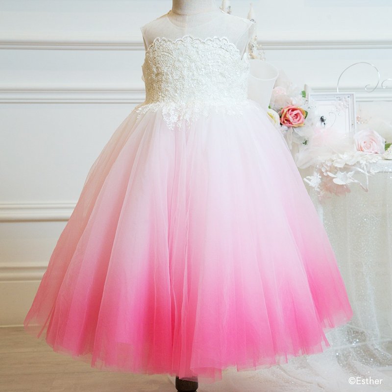 [Girls' custom dresses] Sweet baby dress pink Peach gradient princess dress - Kids' Dresses - Cotton & Hemp Pink