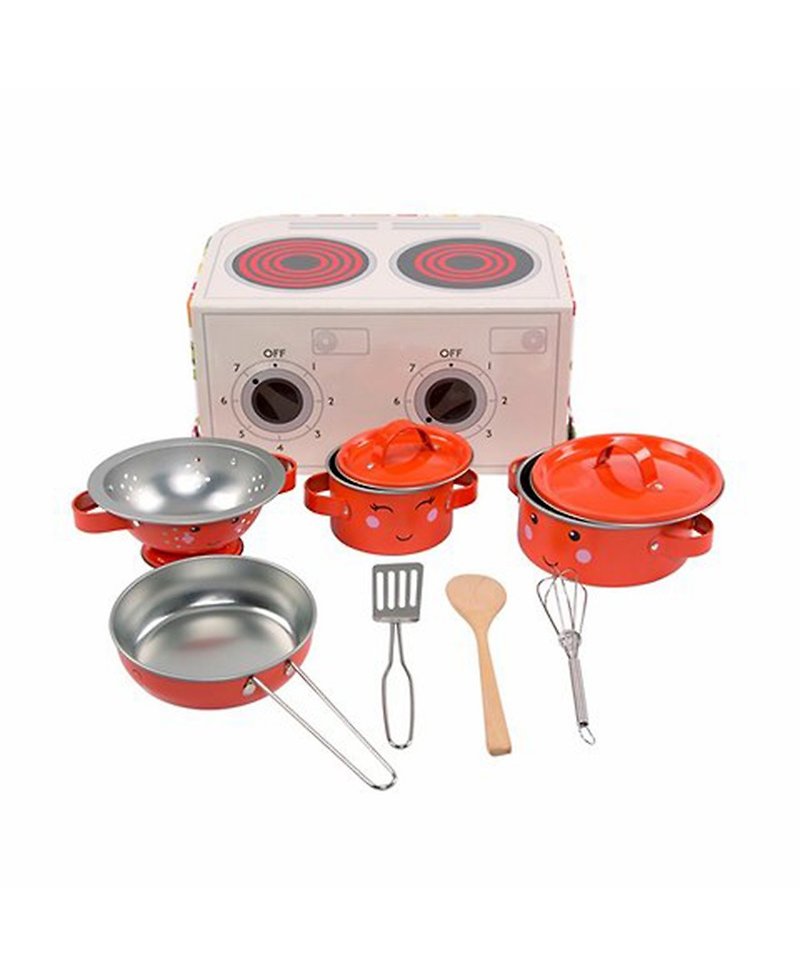 British retro children's house wine with realistic kitchen toys and tools for cooking seven-piece set - Kids' Toys - Wood Red