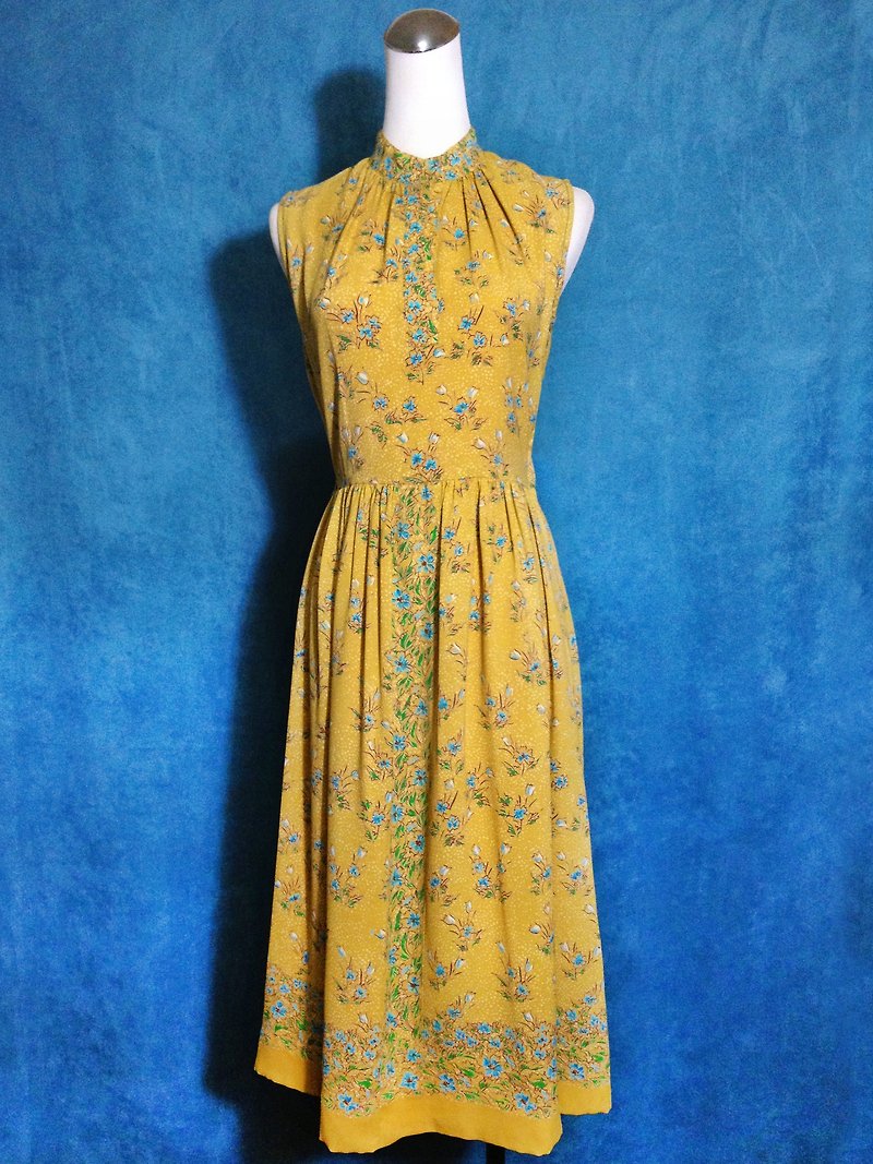 Ping pong ancient [ancient costume / classical flowers long version of sleeveless ancient dress] foreign bring back VINTAGE - One Piece Dresses - Polyester Yellow
