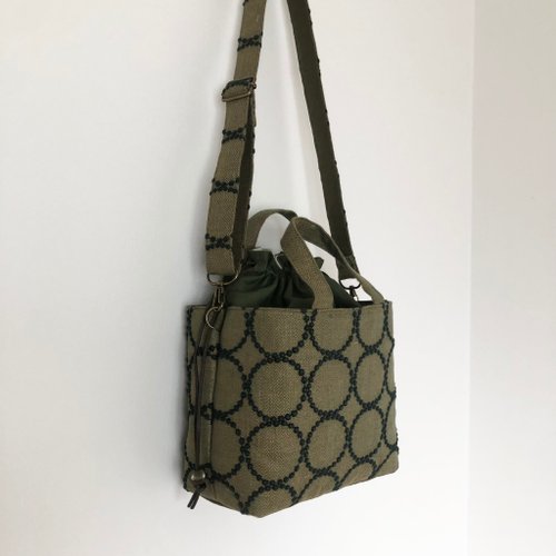 ミナペルホネン　タンバリン　小ぶり巾着ショルダーバッグ　ハンドメイド 巾着バッグ ミナペルホネン タンバリン ハンドメイド - ショップ