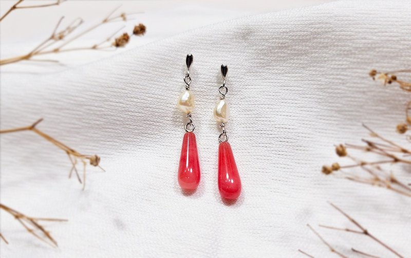 Ruby and pearl earrings - Earrings & Clip-ons - Silver Silver