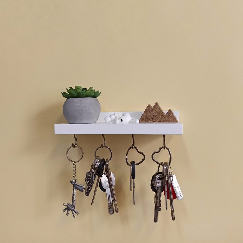 Wooden wall floating shelf key holder - เฟอร์นิเจอร์อื่น ๆ - ไม้ 