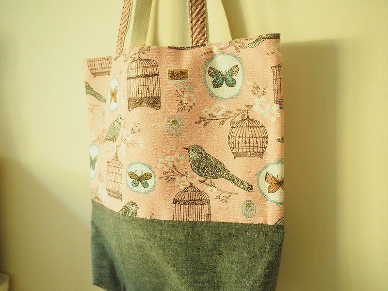 ピンクの鳥のパターン手作りのキャンバスの袋 - トート・ハンドバッグ - コットン・麻 ピンク