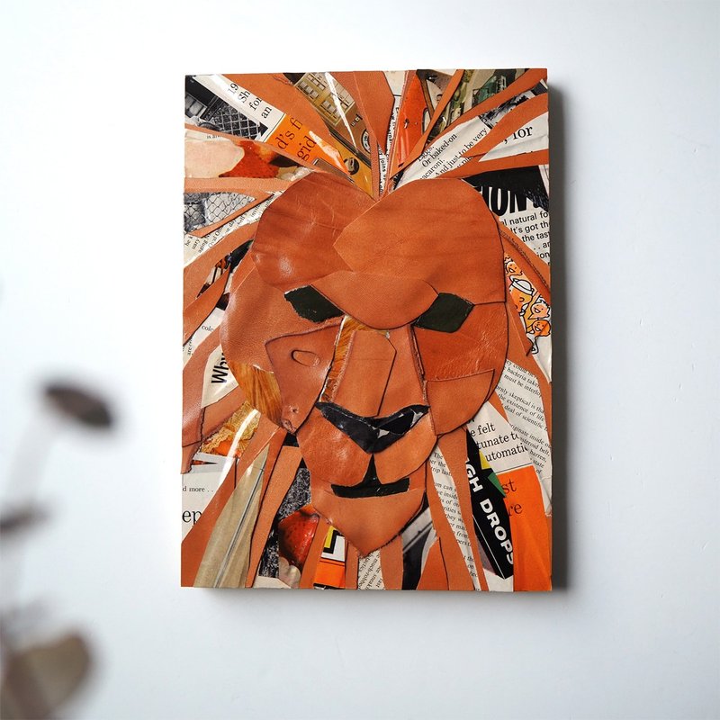 Leather Collage Art / Lion Face - Posters - Wood Multicolor