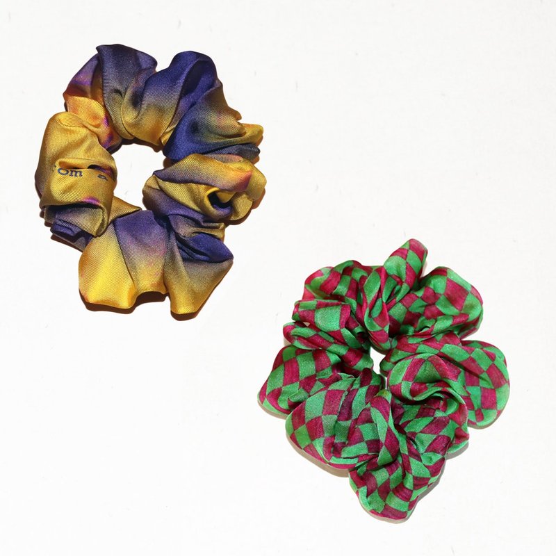 -Special offer in pairs-Fantasy printed pure silk-Fashion hair tie pair - เครื่องประดับผม - ผ้าไหม สีเขียว