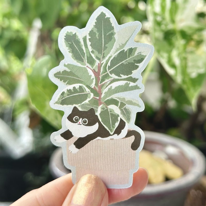 Illustration of foliage plants and cat stickers, cute stickers, handbook stickers, handbook material decorative stickers - Stickers - Paper 