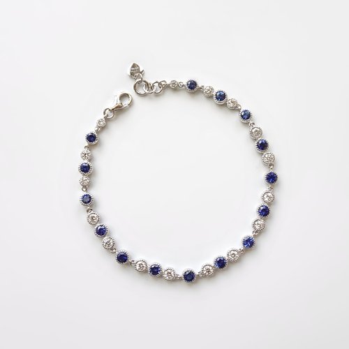 Joyce Wu Handmade Jewelry 限量現貨 - 滿版天然鑽石藍寶石 純 18K 白金 手鍊 | 可微調長度
