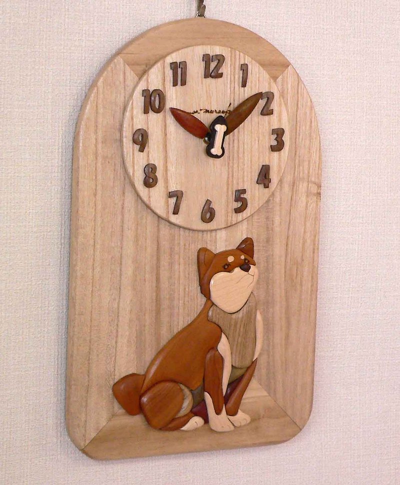 時計　柴犬　秒針が骨バージョン - 時鐘/鬧鐘 - 木頭 咖啡色