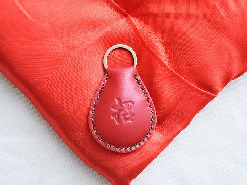Baijiaxing leather key ring well sewed leather material bag key chain Italian vegetable tanned DIY Chinese New Year - เครื่องหนัง - หนังแท้ สีแดง