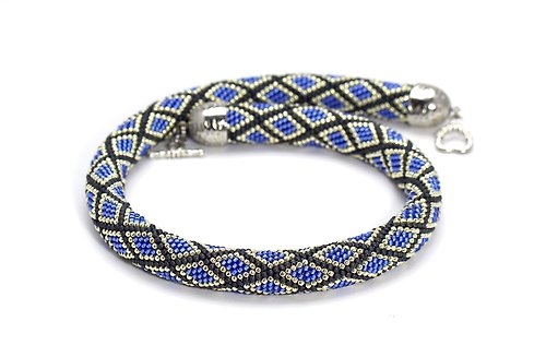 KittenUmka Seed Bead Necklace Bead Crocheted Choker Blue Silver Necklace Gift For Women