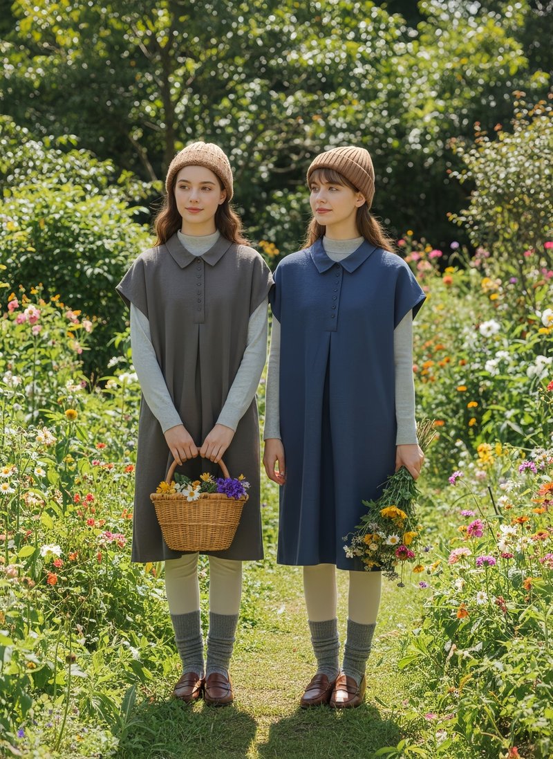 多鈕釦蜜桃絨A字打褶長版上衣式洋裝 - 洋裝/連身裙 - 聚酯纖維 灰色