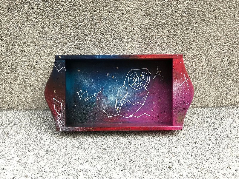 Hand-painted tray/stationery storage box-owl constellation - Storage - Wood Multicolor
