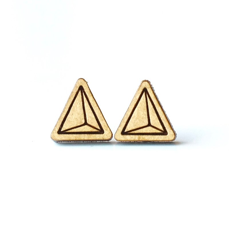 Plain wood earrings-triangle - ต่างหู - ไม้ สีนำ้ตาล