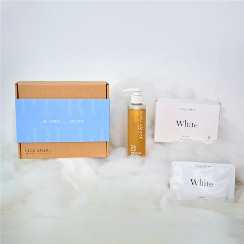 紐奇肌 Niou Amaze 洗卸透亮禮盒組 (B5微米魚子洗卸膠150ml+White鐳射透白面膜10片)