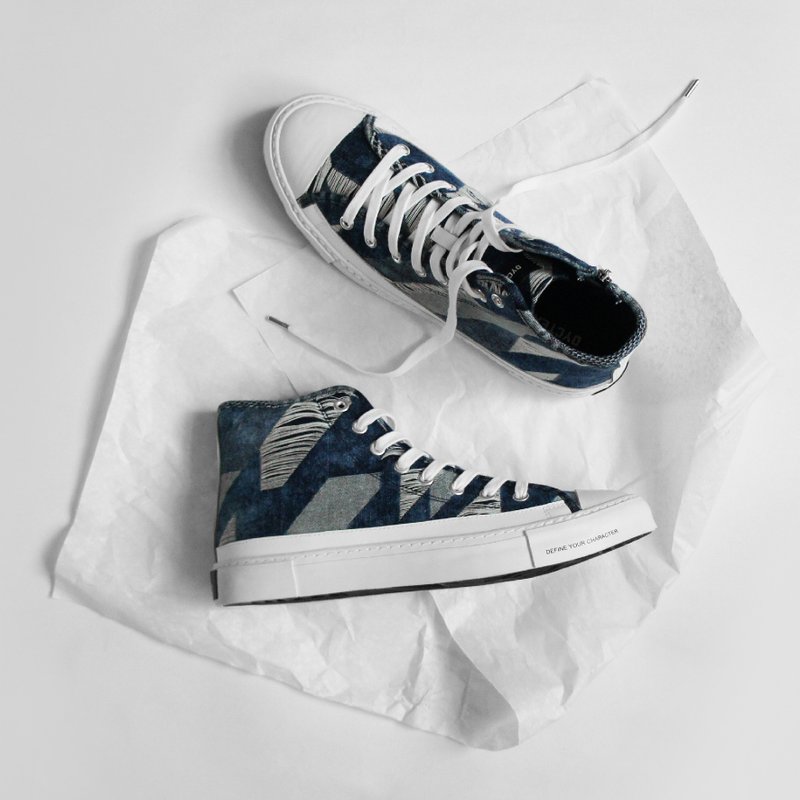 EVOLVE(D)-washed twill jacquard denim shoes - รองเท้าลำลองผู้ชาย - วัสดุอื่นๆ สีน้ำเงิน