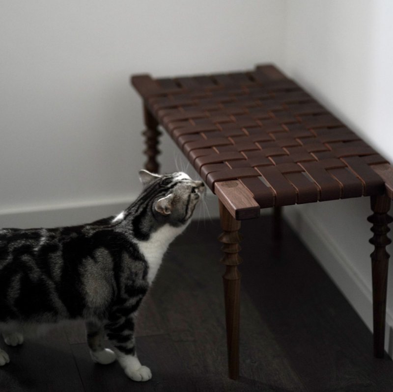 French medieval vegetable tanned cowhide woven small coffee table black walnut solid wood shoe changing stool bedside stool handmade - Other Furniture - Wood Brown