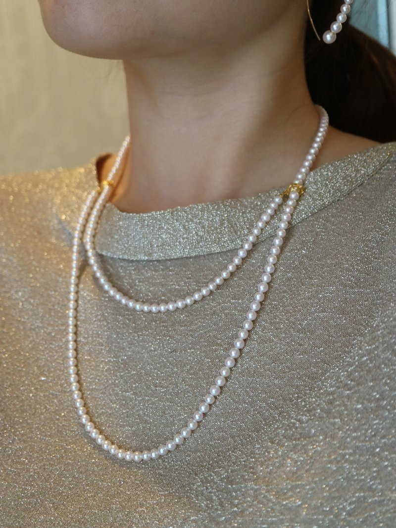 4.5-5mm Akoya pearl long necklace 80cm Japanese akoya rare pearls, extra long pearls, multiple mounting method, white seawater pearls, Keiku - สร้อยคอ - ไข่มุก ขาว