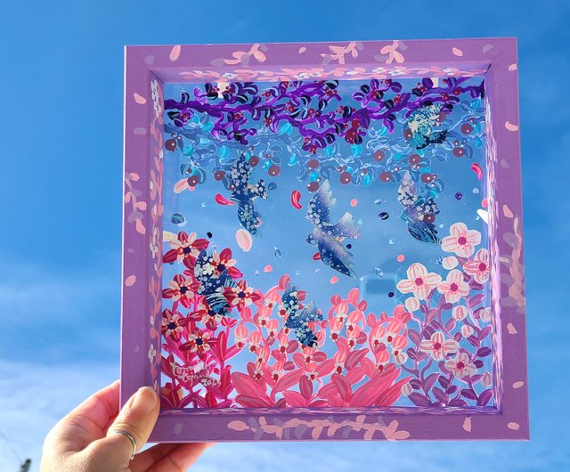 一点のみ/花庭散歩/パープル】 透明アート 影絵 インテリア 花 鳥