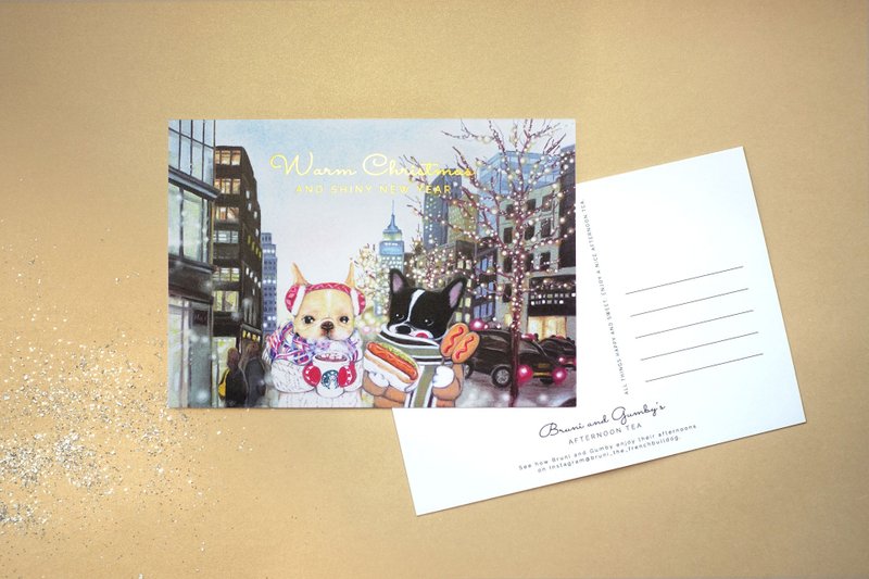 French Bulldog Illustration Christmas Postcard 【1 Piece】 - การ์ด/โปสการ์ด - กระดาษ 