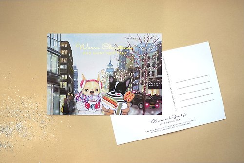 Bruni and Gumby’s Afternoon Tea 法鬥的聖誕燙金卡片/明信片 x1張