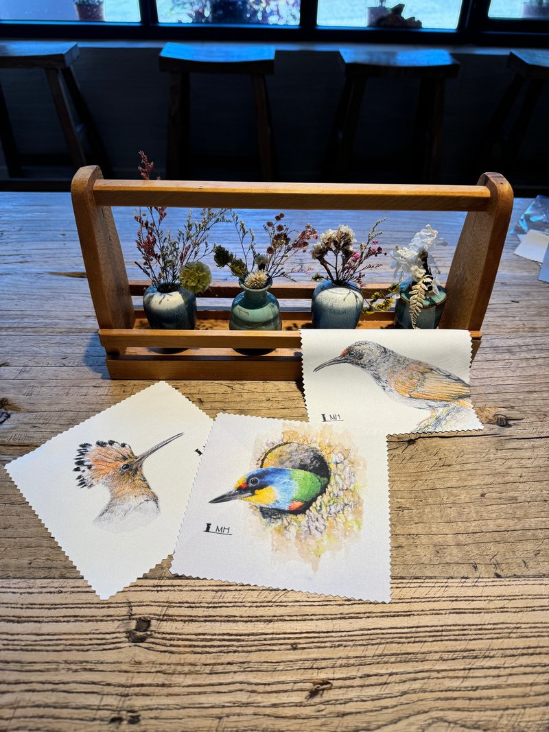 台灣 鳥 手繪 拭淨布 3件組 - 眼鏡盒/眼鏡布 - 其他材質 白色