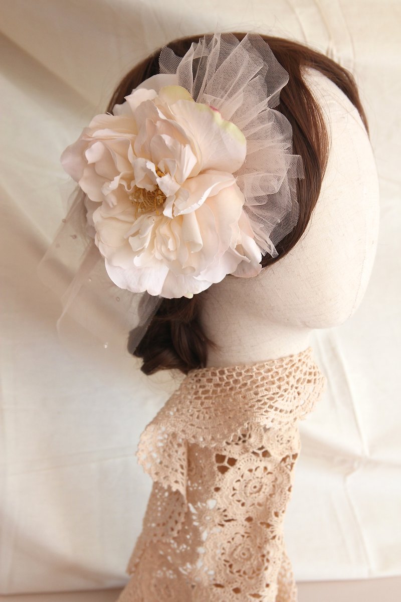 花のブライダルブライダルジュエリーブライダルヘッドドレスの飾り結婚美容師の手作りのシルクブライダルヘッドドレス絹のヘッドバンド頭飾りヘッドバンドのFaクリップ結婚式屋外写真 - ヘアアクセサリー - 寄せ植え・花 ピンク