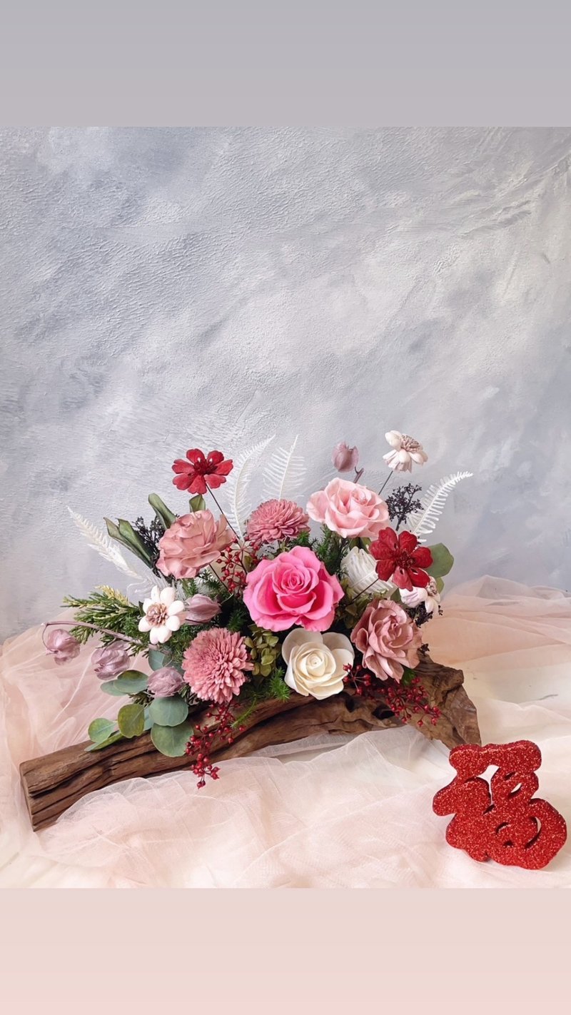 New Year table flowers/everlasting dry wooden floral arrangements - Dried Flowers & Bouquets - Other Materials Red