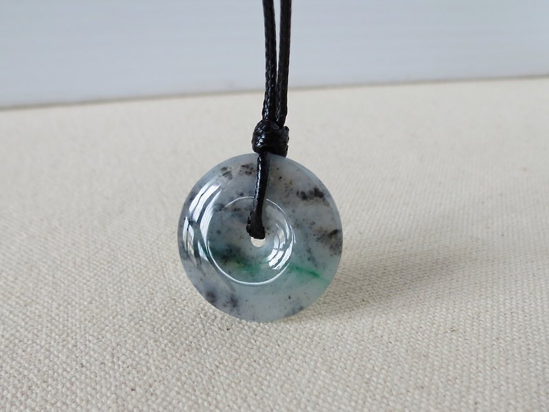 Zodiac Year [Ping An Ruyi] Ice Black Chicken Floating Green Jade Korean Wax Line Necklace*6*Lucky fortune, anti villain - Long Necklaces - Gemstone Black