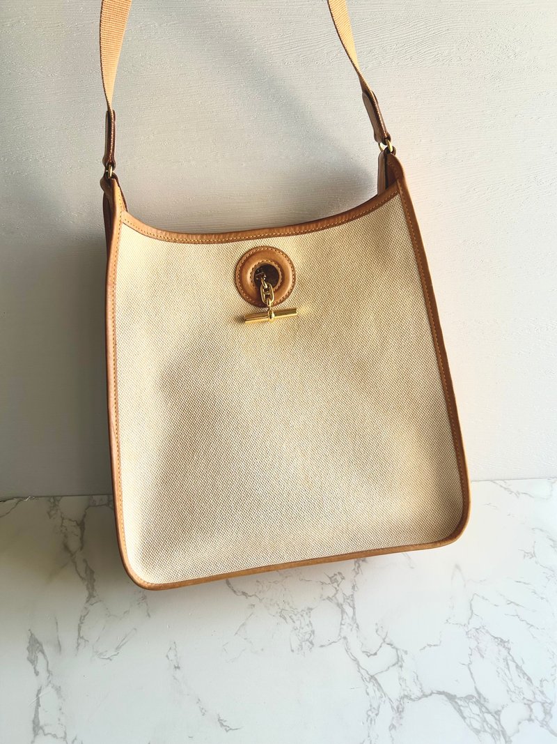 Rare Vintage Bag: Hermes Vespa PM Canvas & Leather Shoulder Bag - กระเป๋าแมสเซนเจอร์ - หนังแท้ สีนำ้ตาล