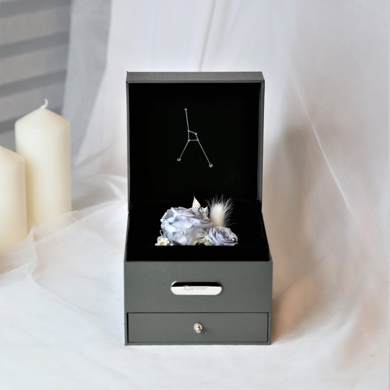 Cancer Cancer | Double-layer Preserved Flower Constellation Gift Box - ช่อดอกไม้แห้ง - พืช/ดอกไม้ สีเงิน