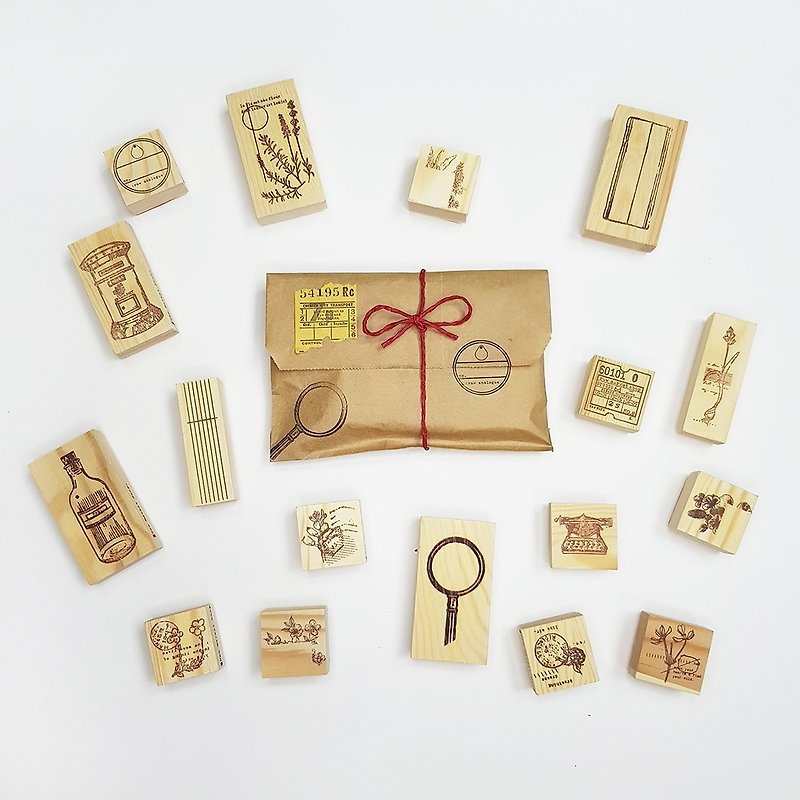 Goody Bag -Raw Market Shop Wooden Stamp Set (3pcs)  / Limited Qty - ตราปั๊ม/สแตมป์/หมึก - ไม้ สีนำ้ตาล