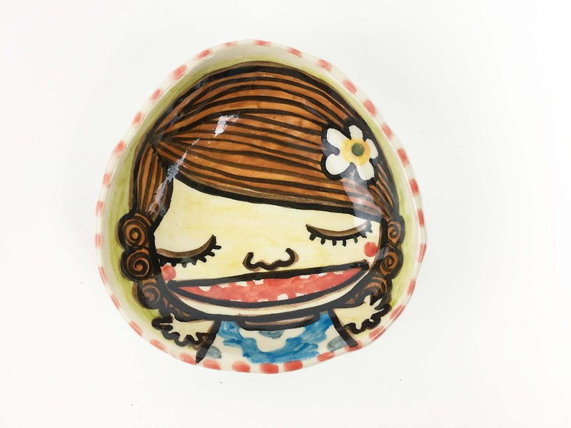 Nice Little Clay Hand Painted Small_Flower Girl - Small Plates & Saucers - Pottery Green
