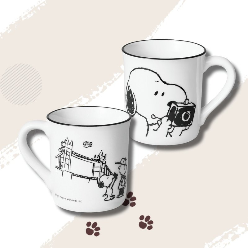 [Corning Tableware] SNOOPY London Bridge replica black and white mug 385ml - แก้วมัค/แก้วกาแฟ - ดินเผา หลากหลายสี