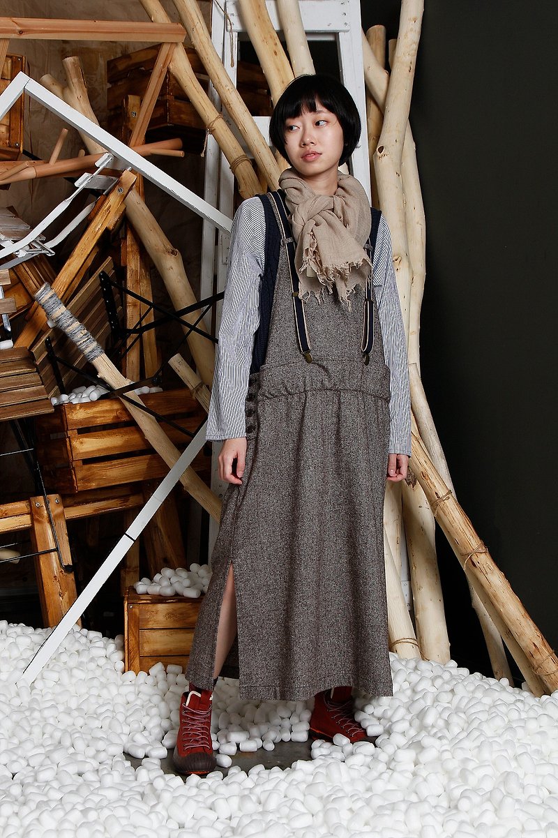 Native _ oat granules and sling dress - One Piece Dresses - Wool Khaki