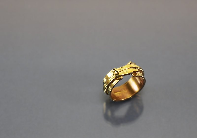Line Series - Line Staggered Bronze Ring - แหวนทั่วไป - ทองแดงทองเหลือง สีทอง
