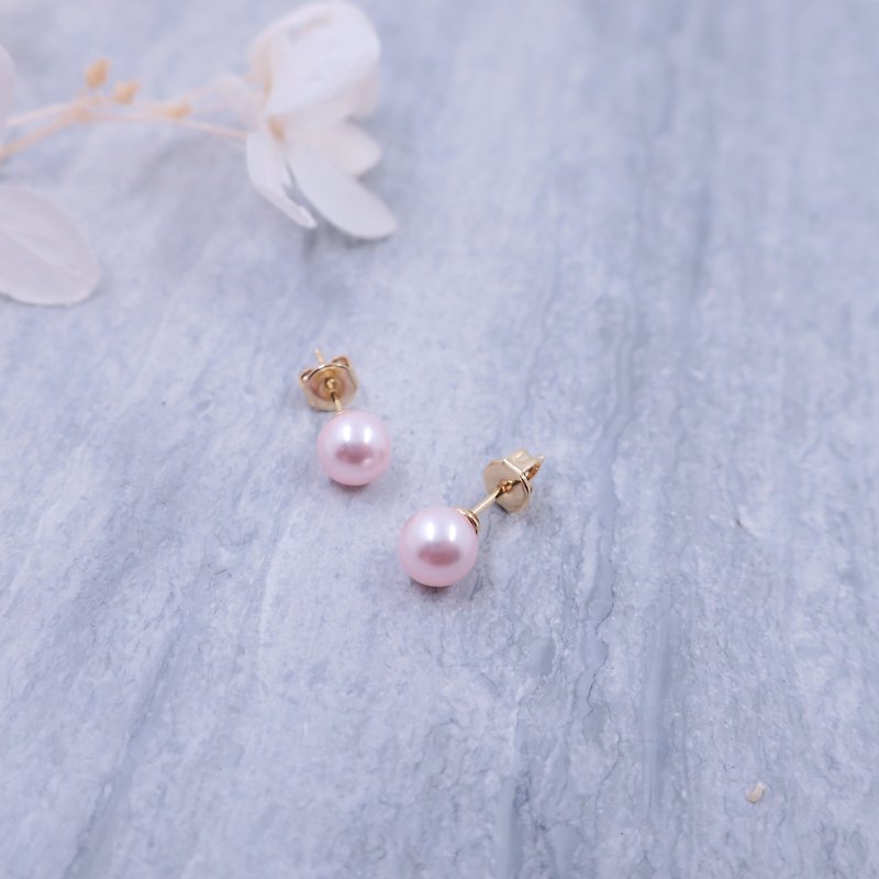 Japanese imports earrings | pink little fruit Swarovski crystal pearl simple ear needle - Earrings & Clip-ons - Gemstone Pink