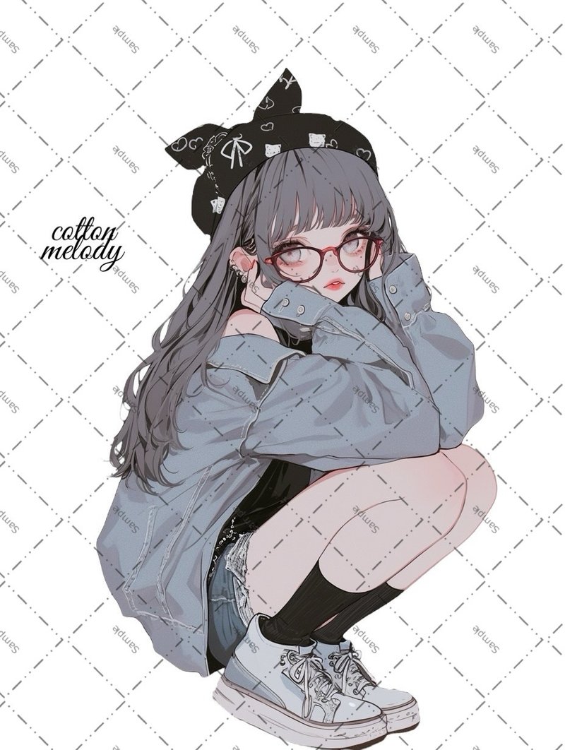 original sticker no.2074 人物ステッカー オリジナルステッカー オリジナル人物ステッカー 装飾ステッカー cotton melody - 貼紙 - 紙 