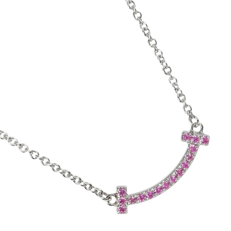 【Direct from Japan】TIFFANY&Co. T Smile Mini Necklace, 18K White Gold, Pink Sapphire, Approx. 2.43g, Pre-owned, Grade A - Necklaces - Precious Metals Silver