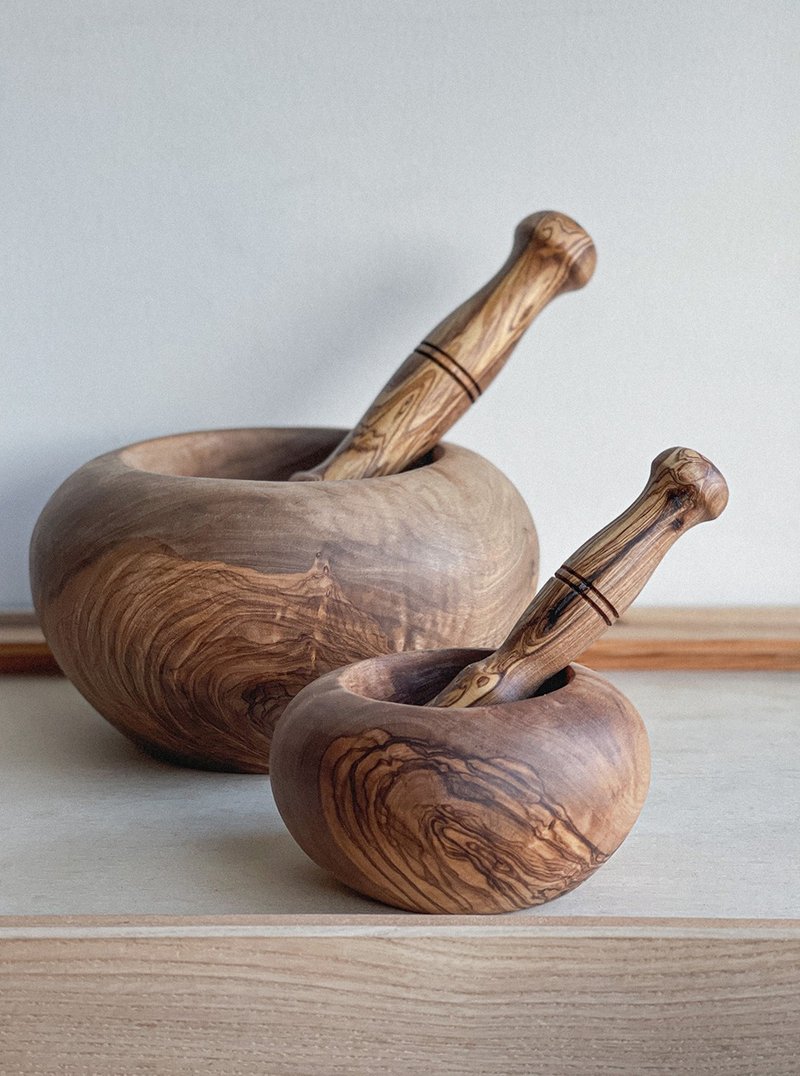 Handcrafted Olive Wood Mortar and Pestle - Cookware - Wood 