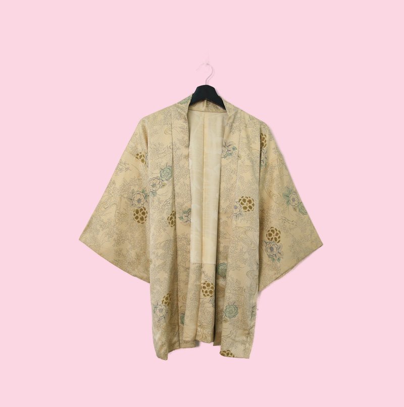 Back to Green-日本帶回羽織 迷宮與花kb-28 /vintage kimono - 女大衣/外套 - 絲．絹 