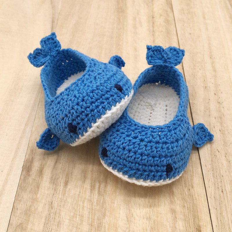 Blue Whale Crochet Baby Booties Footwear - 嬰兒鞋/學步鞋 - 棉．麻 藍色
