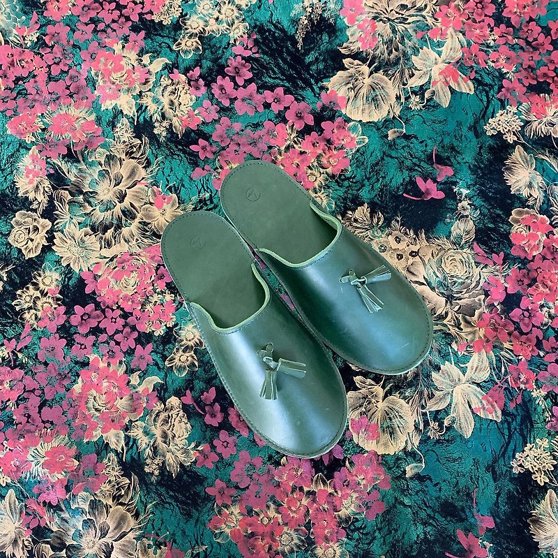 [Liang Xu Leather Art] Leather tassels take off shoes/indoor slippers/cowhide/original design/Wabi - รองเท้าแตะในบ้าน - หนังแท้ สีนำ้ตาล